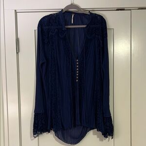 Worn Once! Free People Georgia Eyelash Tunic Top in Navy!